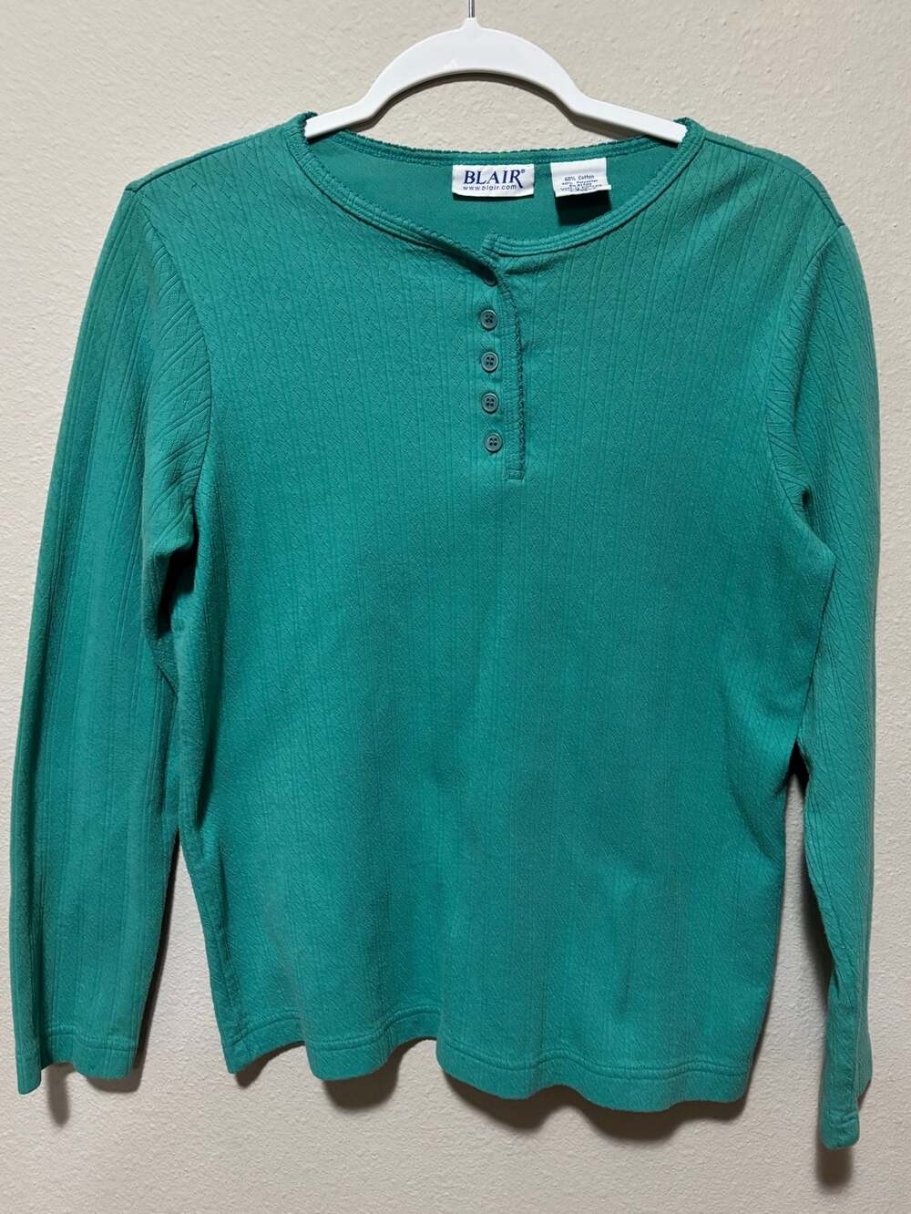 Blair Women's Teal Long Sleeve Henley Top